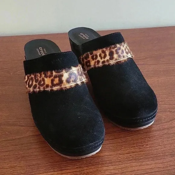 Crocs Chunky Triple Comfort Sarah Leopard Animal Print Suede Mule/Clogs (7)