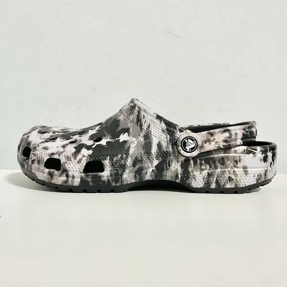 Crocs Classic Bleached Dye Men’s Size 10 Black White Comfort Lifestyle Clogs