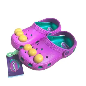 CROCS classic clogs Barney kids boys girls Unisex Purple Green Feet NWT size J1