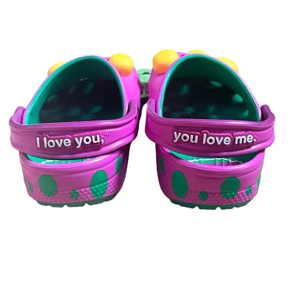 CROCS classic clogs Barney kids boys girls Unisex Purple Green Feet NWT size J1