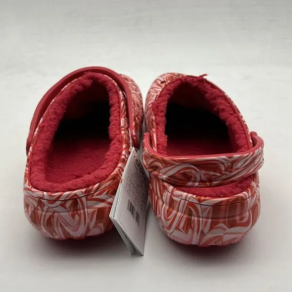 Crocs Classic Lined Candy Cane Clogs Men's Size 12 Red White Christmas Slip On