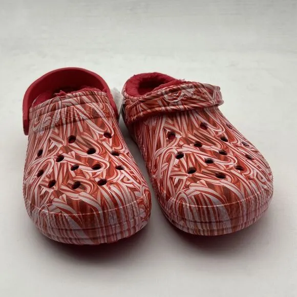 Crocs Classic Lined Candy Cane Clogs Men's Size 12 Red White Christmas Slip On