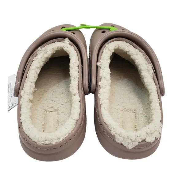 CROCS Classic Lined Clogs Women's Mushroom/Bone Size 8 NWT