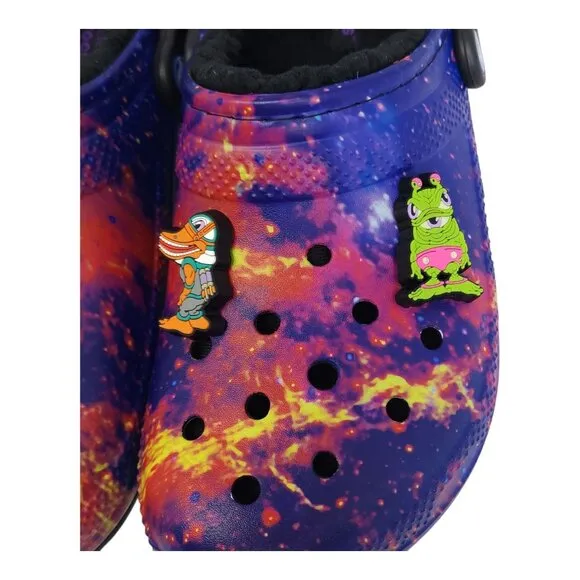 Crocs Classic Lined Galaxy Clogs M8 W10 Fun Alien &amp; Astronaut Jibbitz Charms