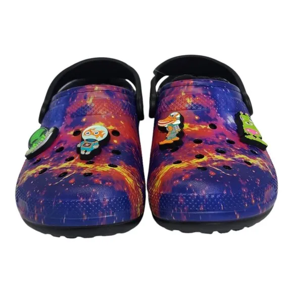 Crocs Classic Lined Galaxy Clogs M8 W10 Fun Alien &amp; Astronaut Jibbitz Charms