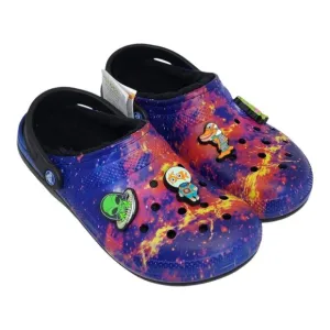 Crocs Classic Lined Galaxy Clogs M8 W10 Fun Alien &amp; Astronaut Jibbitz Charms