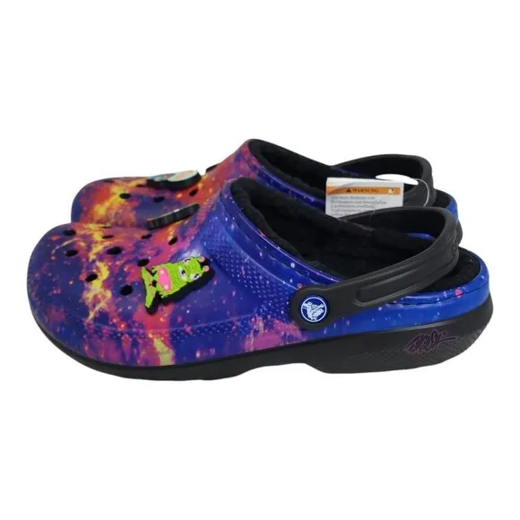 Crocs Classic Lined Galaxy Clogs M8 W10 Fun Alien &amp; Astronaut Jibbitz Charms