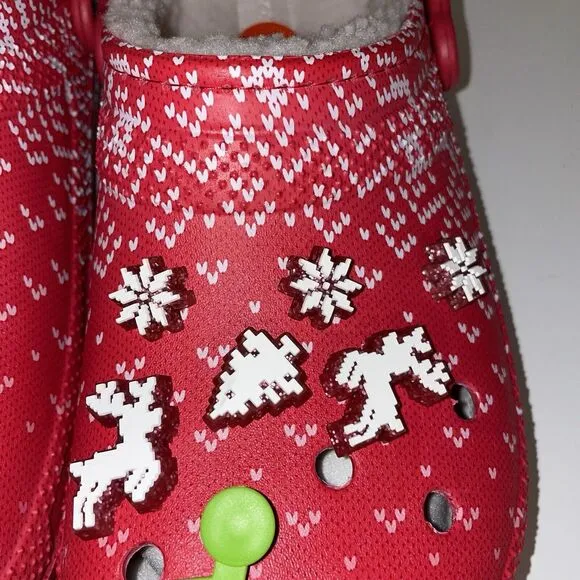 Crocs Classic Lined Holiday Charm Clog Red White Men's Size 11 / Women's 12.5