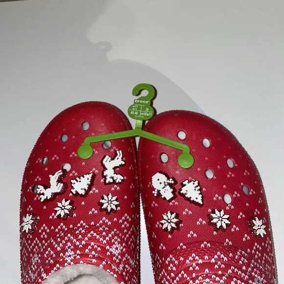 Crocs Classic Lined Holiday Charm Clog Red White Men's Size 11 / Women's 12.5