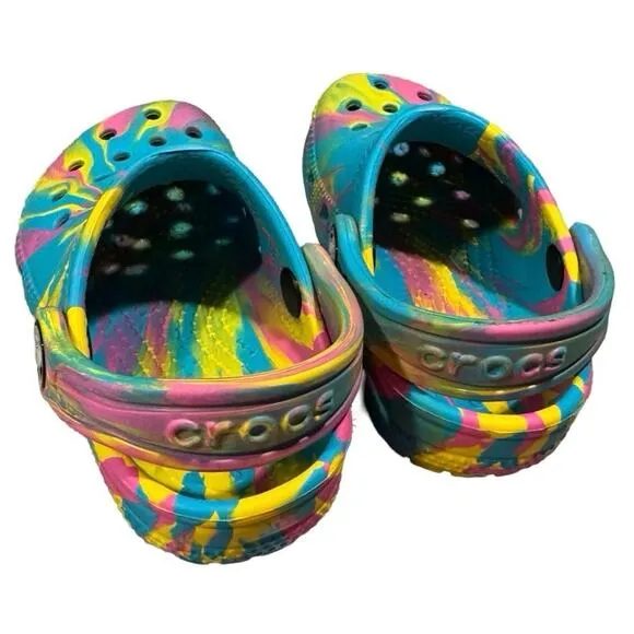 Crocs Classic Marbled Tie Dye Teal Yellow Slip-On Rubber Clogs girl Kids C7 7
