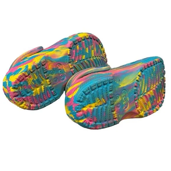Crocs Classic Marbled Tie Dye Teal Yellow Slip-On Rubber Clogs girl Kids C7 7