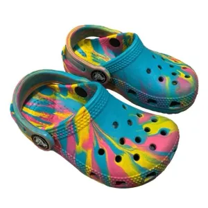 Crocs Classic Marbled Tie Dye Teal Yellow Slip-On Rubber Clogs girl Kids C7 7