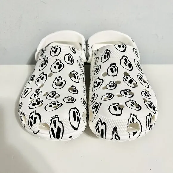 Crocs Classic Men’s Size 12 Skull Print White Black Comfort Clogs