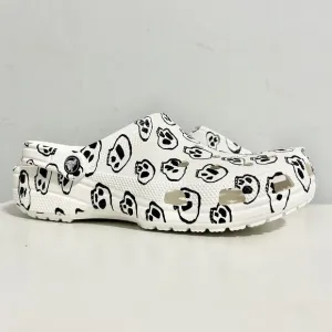 Crocs Classic Men’s Size 12 Skull Print White Black Comfort Clogs