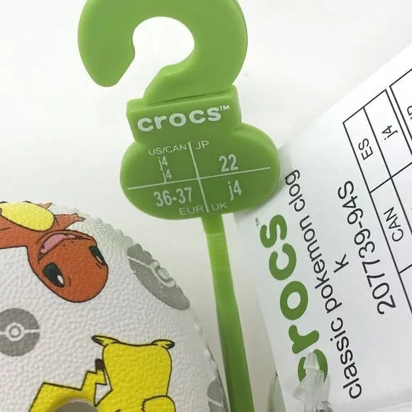 Crocs Classic Pokémon Clog Big Kid Sizes J4 (8-7/8)&quot; J5 (9-1/8&quot;) White Multicolo