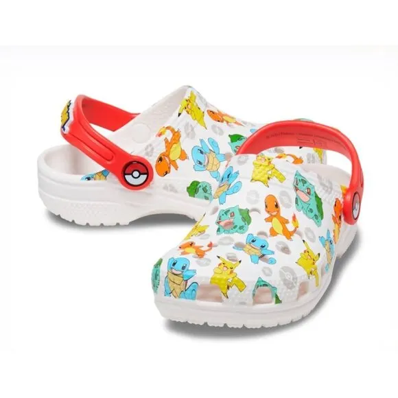Crocs Classic Pokémon Clog Big Kid Sizes J4 (8-7/8)&quot; J5 (9-1/8&quot;) White Multicolo