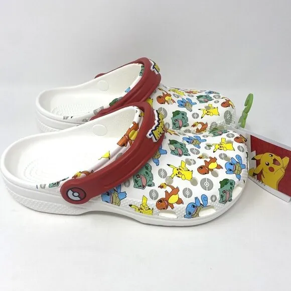 Crocs Classic Pokémon Clog Big Kid Sizes J4 (8-7/8)&quot; J5 (9-1/8&quot;) White Multicolo