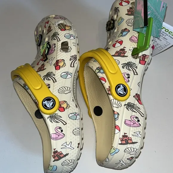 Crocs classic spring break clog Pool party beach palm flamingo shell big kids J4