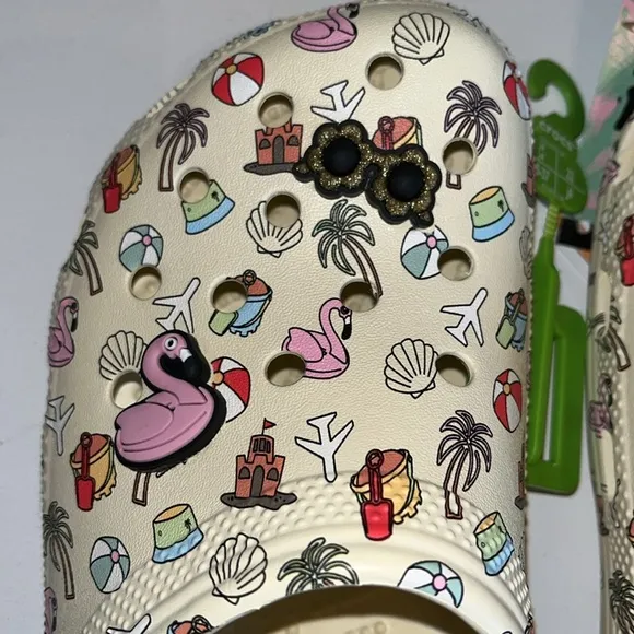 Crocs classic spring break clog Pool party beach palm flamingo shell big kids J4