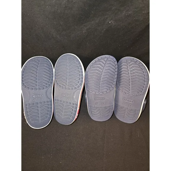 Crocs Crocband Clogs Kids 8 Navy Red Rubber Slip-On Straps Lightweight Casual