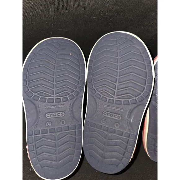 Crocs Crocband Clogs Kids 8 Navy Red Rubber Slip-On Straps Lightweight Casual