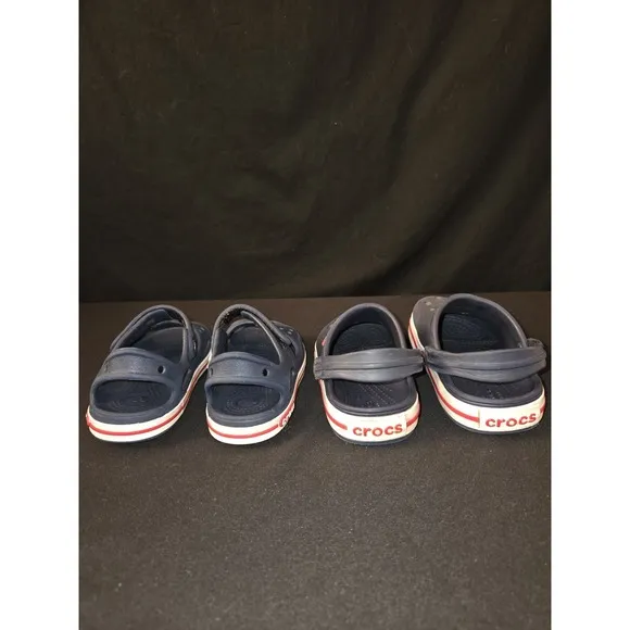 Crocs Crocband Clogs Kids 8 Navy Red Rubber Slip-On Straps Lightweight Casual