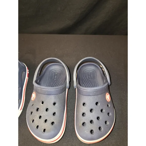 Crocs Crocband Clogs Kids 8 Navy Red Rubber Slip-On Straps Lightweight Casual