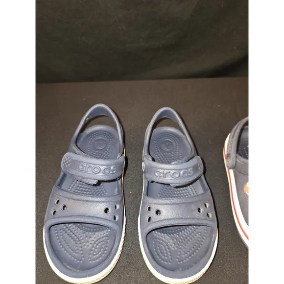 Crocs Crocband Clogs Kids 8 Navy Red Rubber Slip-On Straps Lightweight Casual