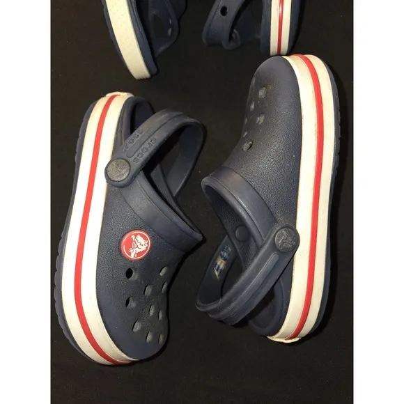 Crocs Crocband Clogs Kids 8 Navy Red Rubber Slip-On Straps Lightweight Casual