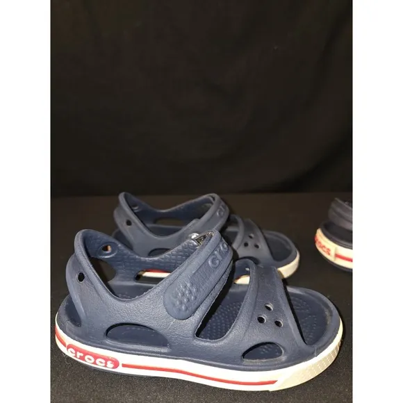 Crocs Crocband Clogs Kids 8 Navy Red Rubber Slip-On Straps Lightweight Casual