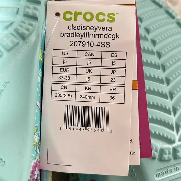 Crocs Disney Vera Bradley Shoes Little Mermaid Ariel Clog Size Kid Juniors 5 NEW