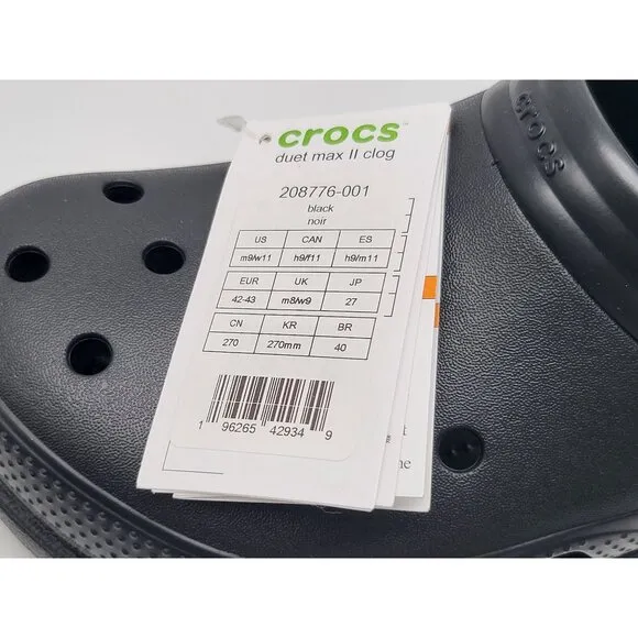 Crocs Duet Max II Clog Black Mens Size 9 Adjustable Strap Lightweight