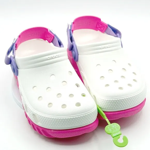 Crocs Duet Max II Clog White Pink Size 4 Big Girl (4J) Adjustable Strap Kids NEW