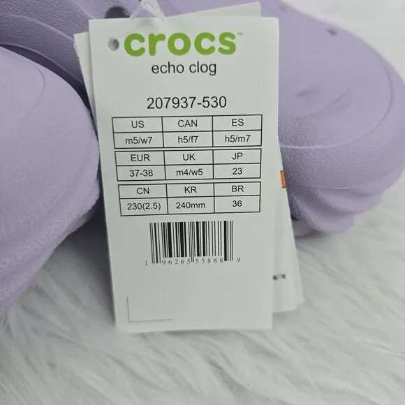 Crocs Echo Clogs Lavender Purple Women's Size 7 Men’s Size 5 New 207937-530