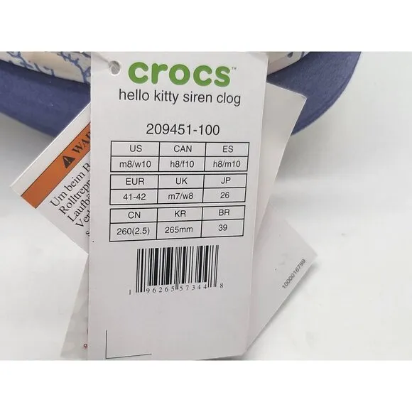 Crocs Hello Kitty 50th Anniversary Siren Clog Blue Glitter White Xtra High Wom S