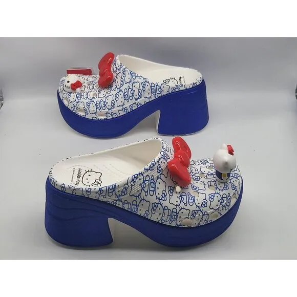 Crocs Hello Kitty 50th Anniversary Siren Clog Blue Glitter White Xtra High Wom S