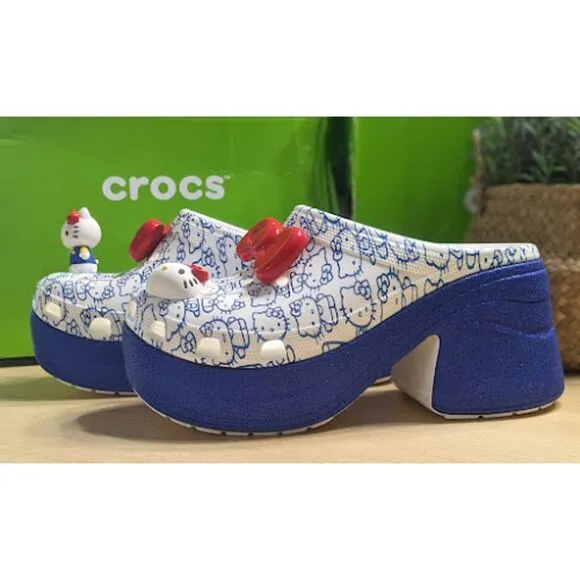 CROCS Hello Kitty White Siren Clogs 50th Anniversary Collection W11/M9 NIB
