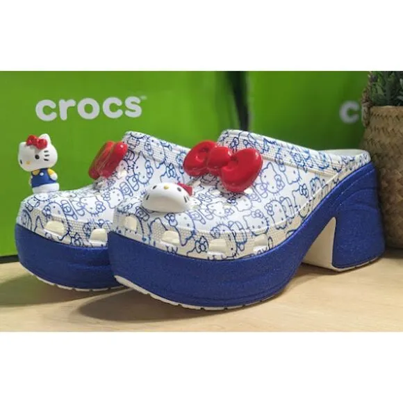 CROCS Hello Kitty White Siren Clogs 50th Anniversary Collection W11/M9 NIB