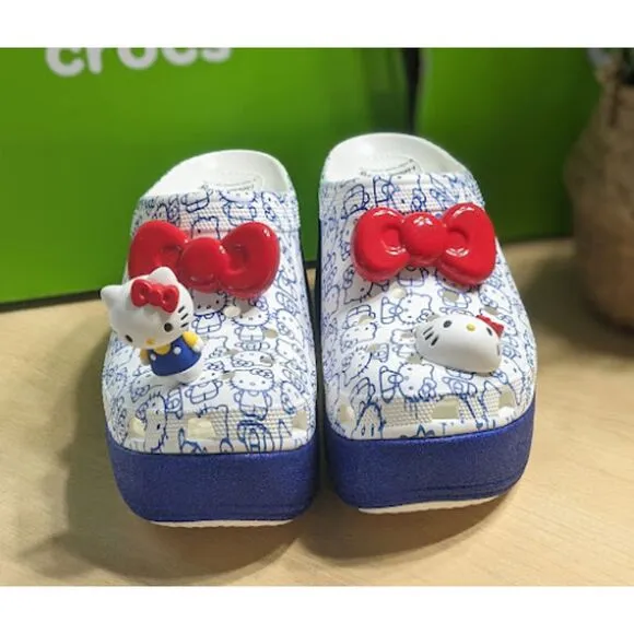 CROCS Hello Kitty White Siren Clogs 50th Anniversary Collection W11/M9 NIB