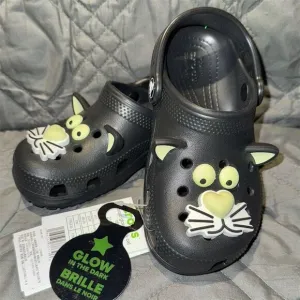 Crocs Kids C11 Black Cat Glow in the Dark Classic Clogs Casual Shoes