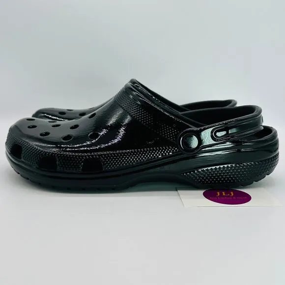 Crocs Men's Classic High Shine Clogs Black Slip On Comfort Shoes 209609 Size 11
