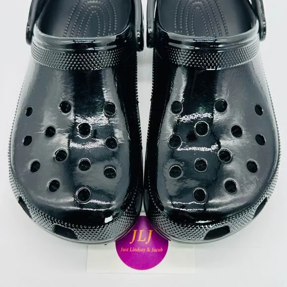 Crocs Men's Classic High Shine Clogs Black Slip On Comfort Shoes 209609 Size 11