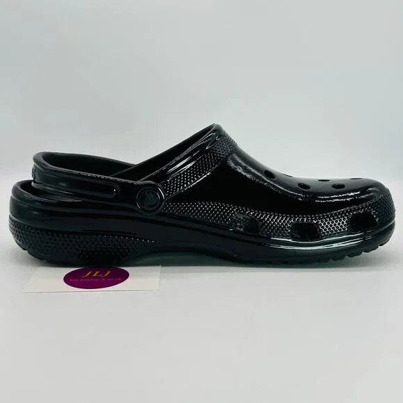 Crocs Men's Classic High Shine Clogs Black Slip On Comfort Shoes 209609 Size 11