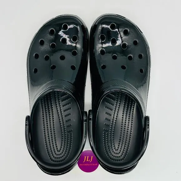 Crocs Men's Classic High Shine Clogs Black Slip On Comfort Shoes 209609 Size 11