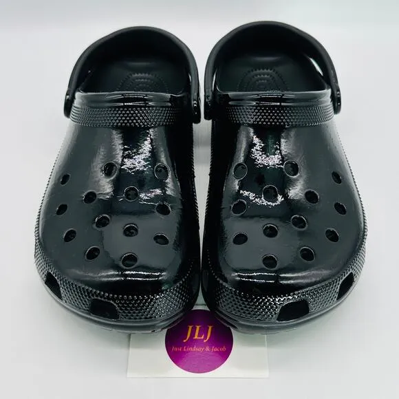 Crocs Men's Classic High Shine Clogs Black Slip On Comfort Shoes 209609 Size 11