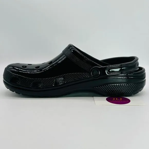 Crocs Men's Classic High Shine Clogs Black Slip On Comfort Shoes 209609 Size 11