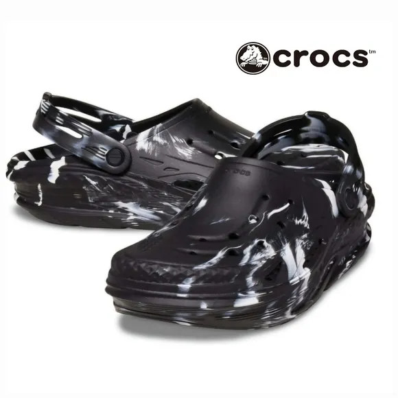 CROCS Off Grid Unisex Marbled Clogs Men Size 9/Women Size 11 Black &amp; White NEW