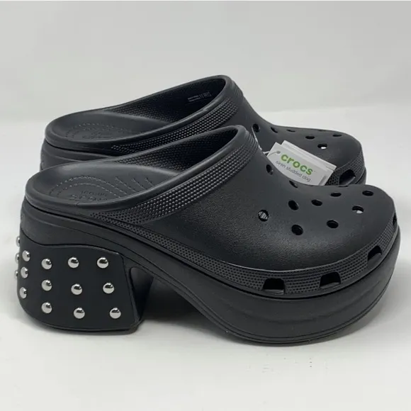 Crocs Siren Studded Black Chrome Studs Platform Unisex Clogs Size M10/W12 NWT