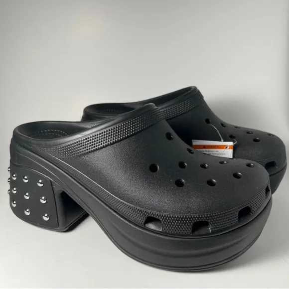 Crocs Siren Studded Black Chrome Studs Platform Unisex Clogs Size M10/W12 NWT