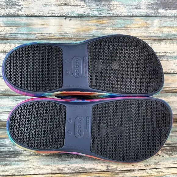 Crocs Slip Resistant Clogs Multicolor Tie Dye Rubber Casual Hippie Boho Vegan 12